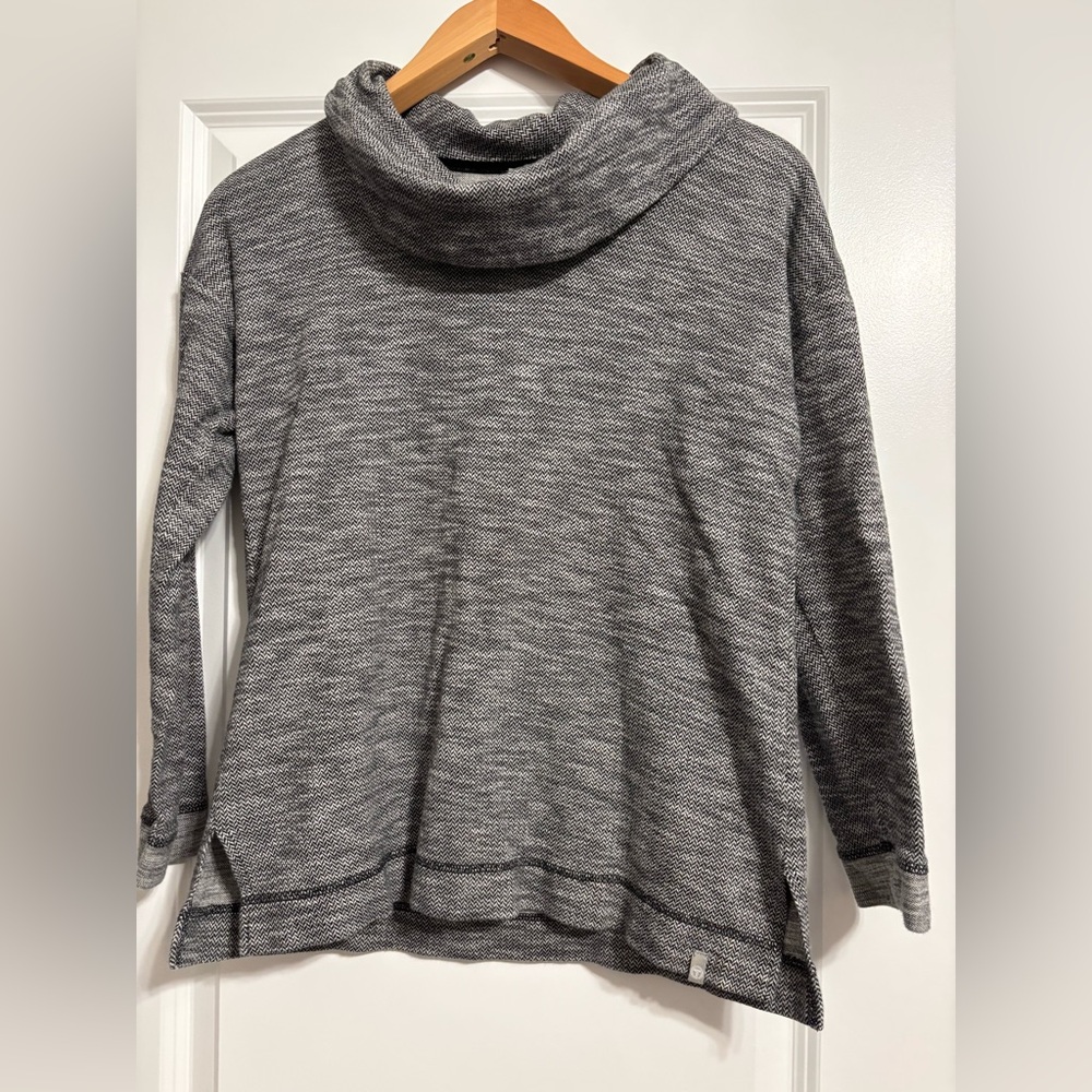 T by Talbots Black Gray Herringbone Cowl Neck Knit Top Small